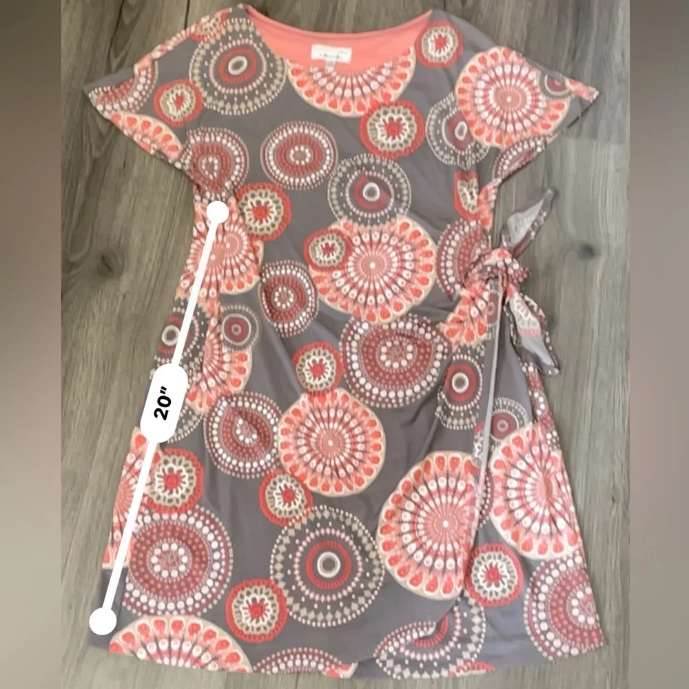 🧡Signature by Robbie Bee Cotton Dress gray & peach vibrant colors cute mini